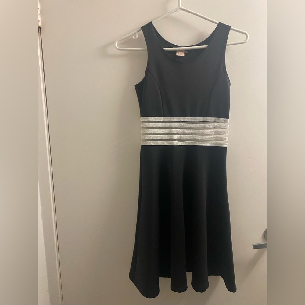 Black French Atmosphere mini dress with a clear striped mid part